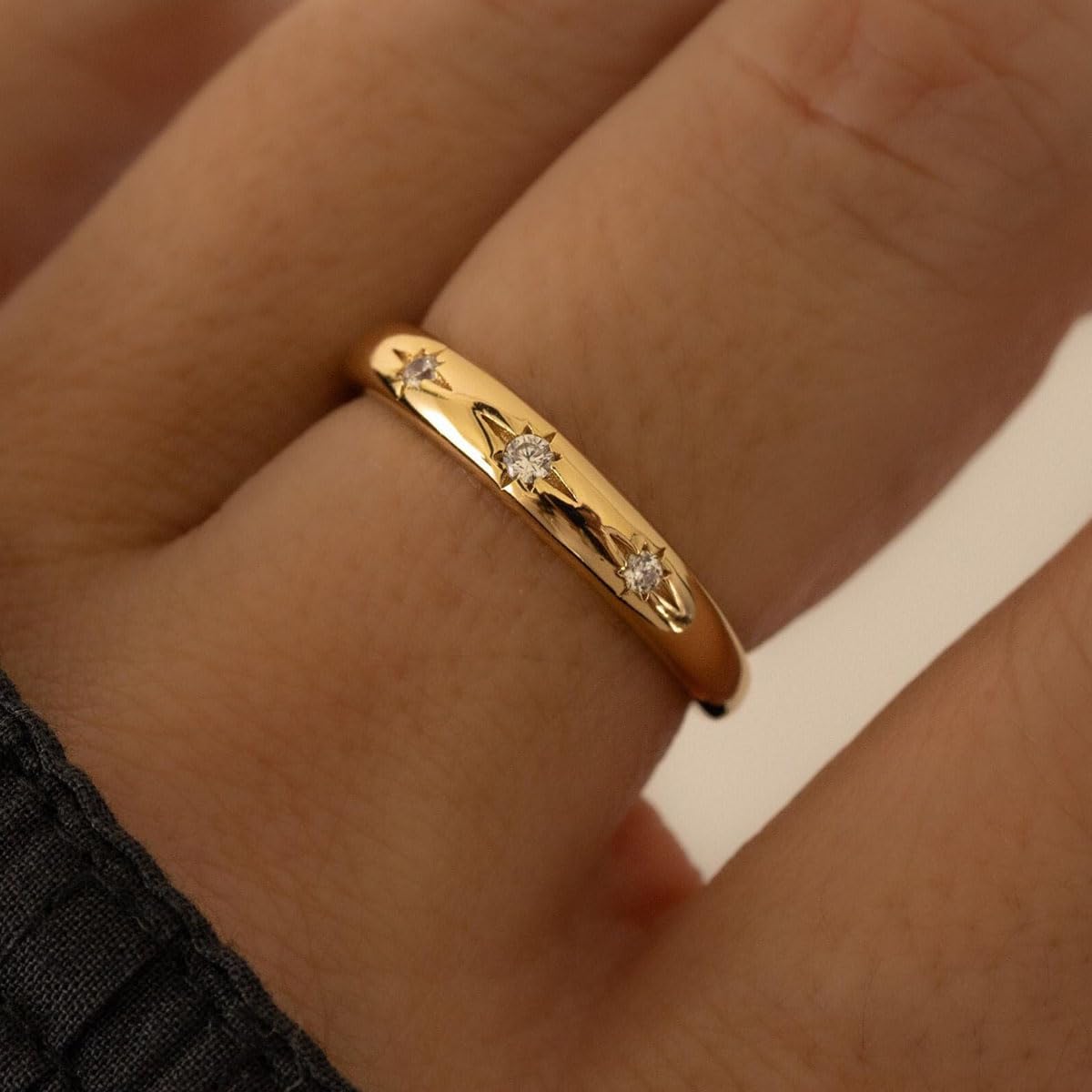 Chunky Gold Rings for Women Non Tarnish Dainty star ring 14k Gold Plated Stainless Steel Waterproof Ring Cubic Zirconia Statement Promise Wedding Bands Pinky Rings - Image 5