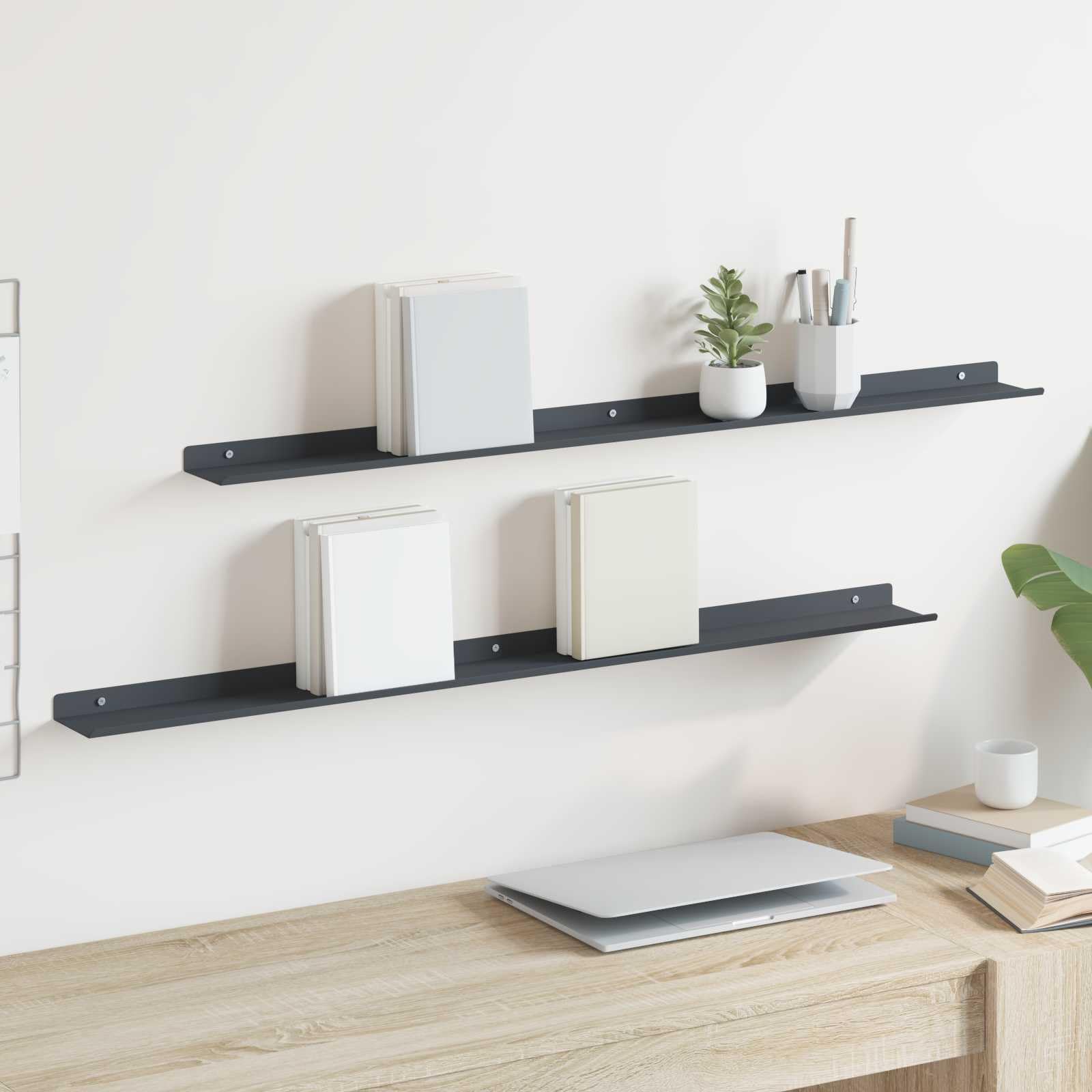 Étagère flottante anthracite en acier 100cm lot de 2 pour rangement mural