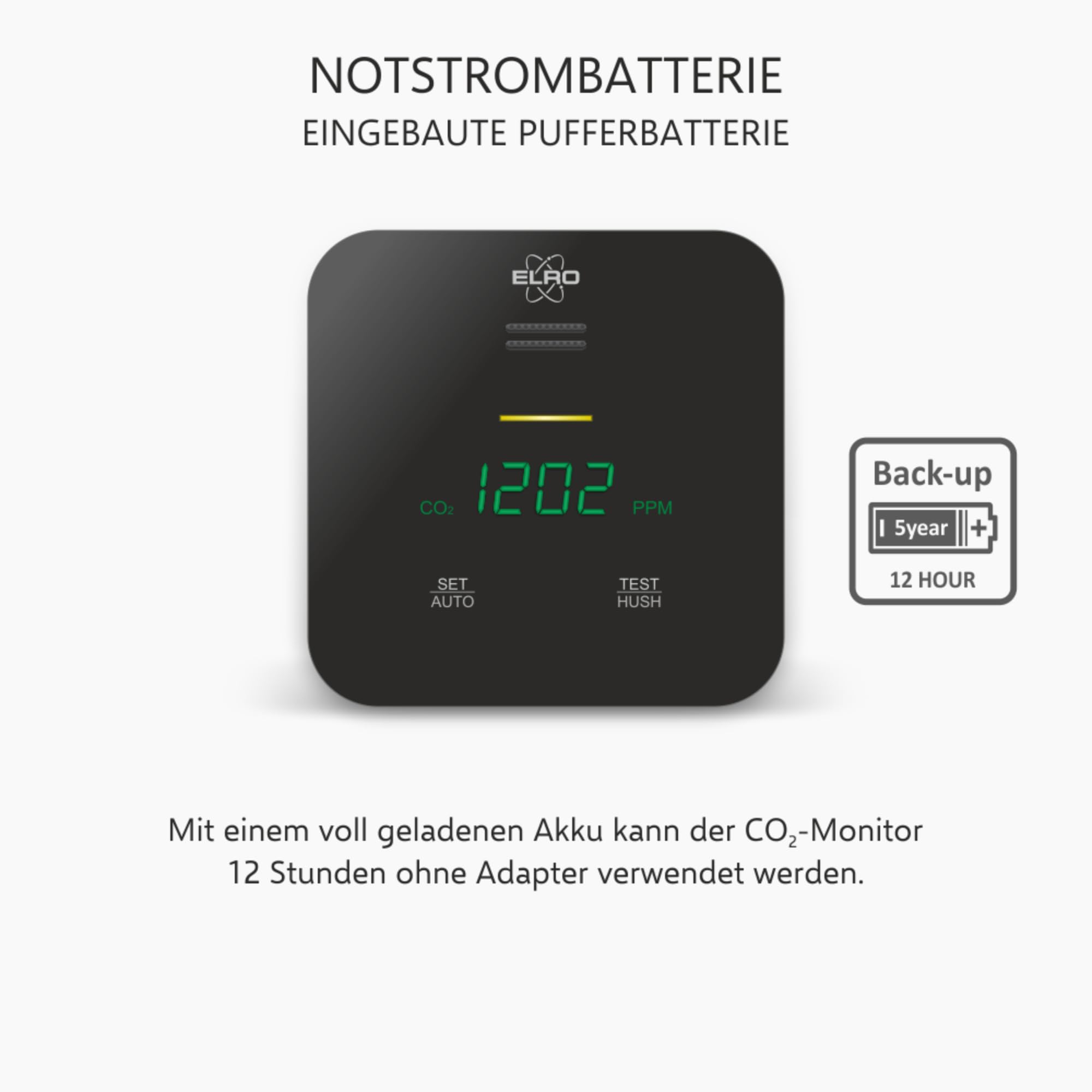ELRO FCO2400 CO2 Meter - Luftqualitätsmesser mit NDIR Sensor für CO2, Temperatur und Feuchte - mit Selbstkalibrierung