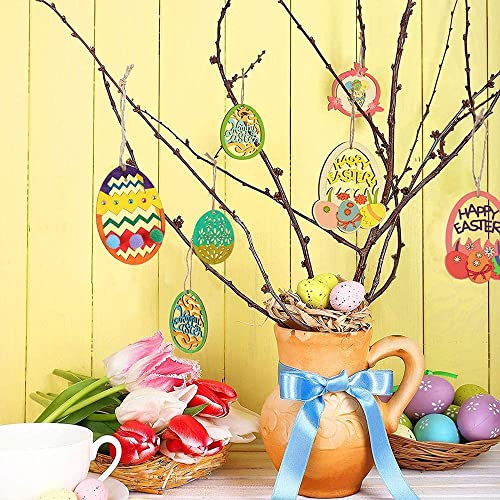 Secalife 20 Pcs Wooden Easter Eggs Wood Easter Tags Unfinished Wooden Easter Ornaments Eggs Bunny Wooden Gift Tags With Strings For Kids Diy Easter Crafts Easter Decoration (Egg 2) #TOP6
