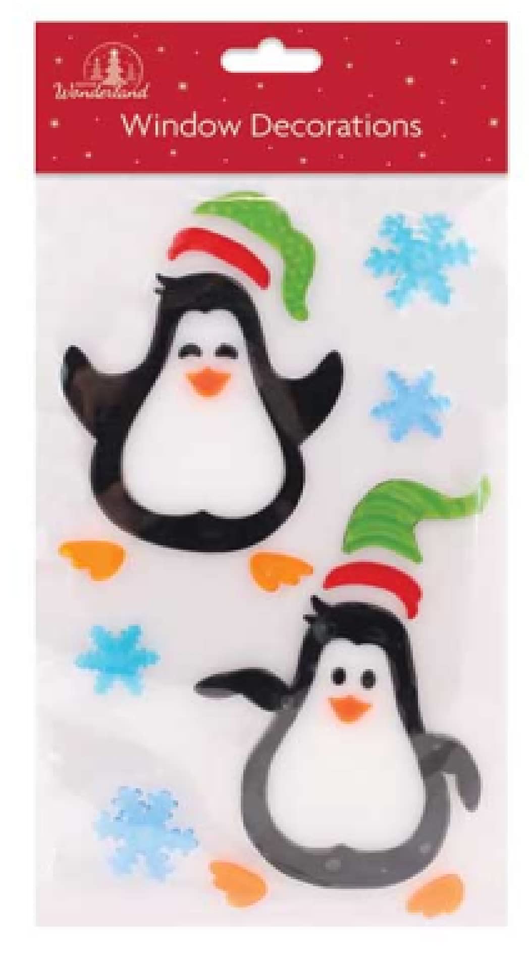 Skyte Multicolor Skyte® Christmas Xmas Window Stickers Gel Jelly Decals Decorations Multicoloured Christmas Window Gel Clings Glass Decorations With Santa Reindeer Snowman Penguin Snowflakes (Twin Penguin Set)