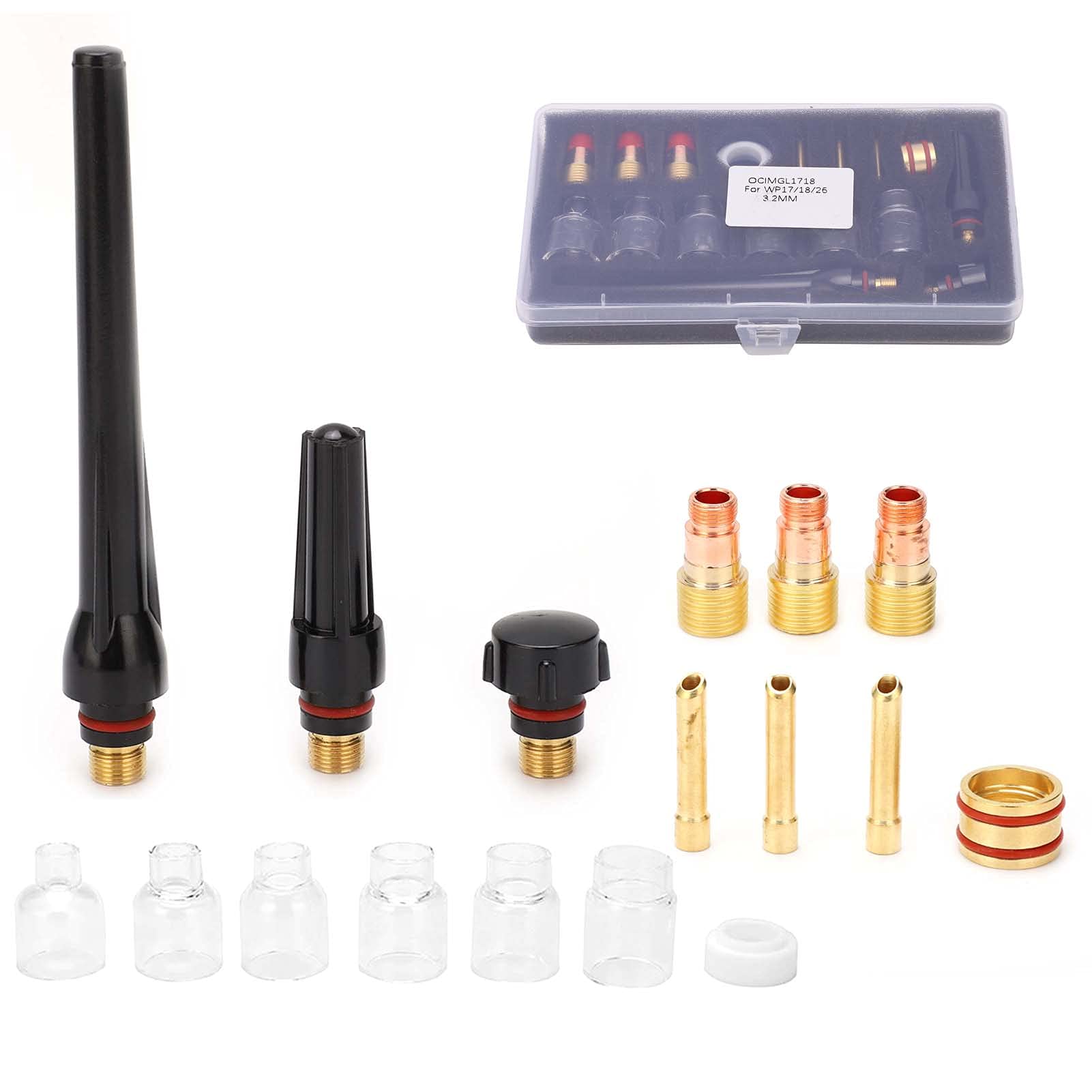 Kit de antorcha de soldadura WP 17/18/26, juego de boquillas de vidrio con de pistola de latón y abrazadera de tungsteno, anillo de silicona de alta temperatura para soldadura de