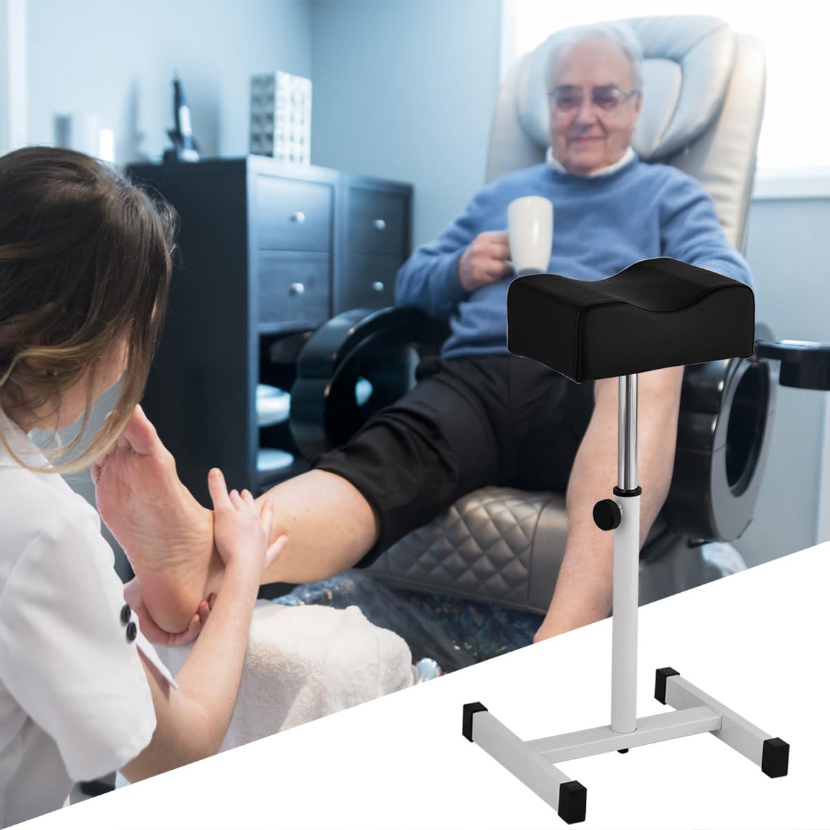 HOMASIS Taburete de Pedicura Regulable 45-65 cm Silla para Cuidado de Pies Negro