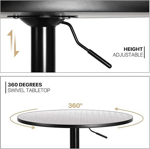 Miniatura 8 de MoNiBloom Juego de 3 mesas de bar y sillas, mesa de bar redonda de comedor y taburetes de bar ajustables, juego de 2 con reposabrazos para mesa de
