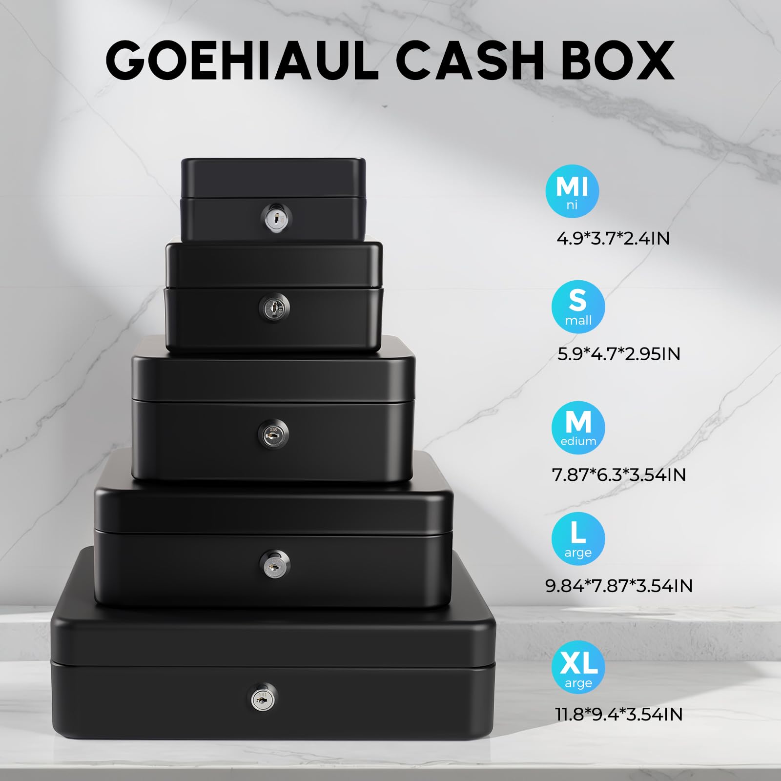 Caja de dinero con cerradura y bandeja para dinero, caja de dinero de metal con llave, caja de dinero grande para pequeñas empresas con 100 envoltorios de monedas surtidos