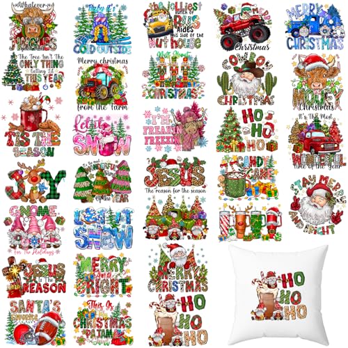 Tintnut 30pcs Christmas DTF Transfers Ready to Press Iron on Transfers Santa Claus Iron on Decals for T-Shirts Clothing Heat Transfer Iron on Stickers for Canvas Bag Design