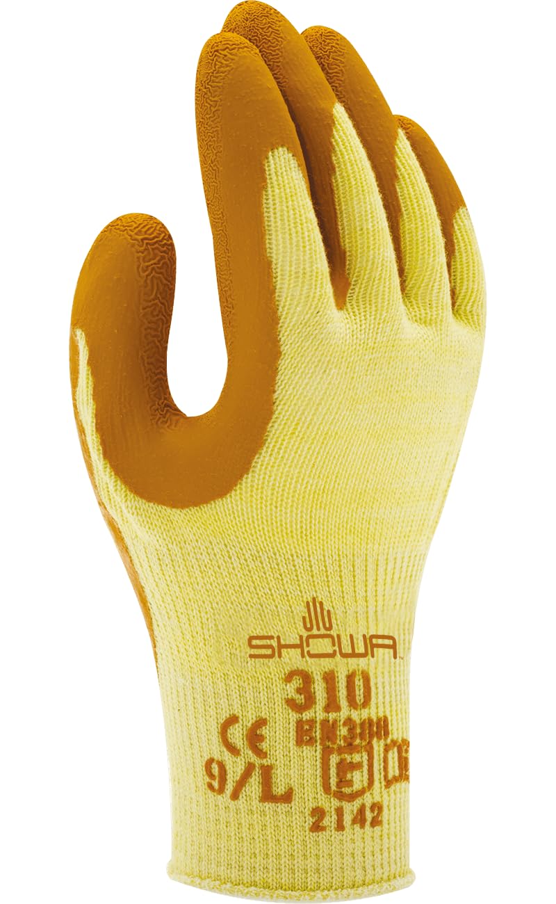 Showa Orange Latex Coated Cotton Work Gloves, Size 9, Large, 2 Gloves