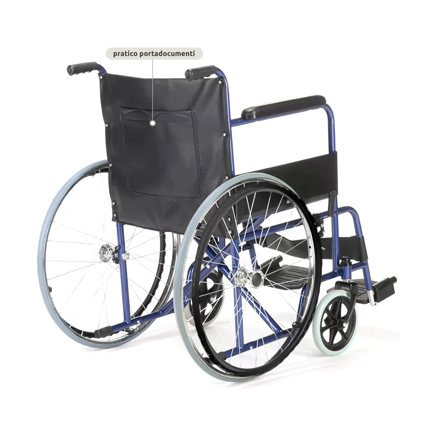 GOVITA-Sedia A Rotelle Per Anziani E Disabili,Carrozzina Pieghevole Leggera Ad Autospinta,Braccioli Fissi E Poggiapiedi Ribaltabili,Cintura Di Sicurezza E Tasca Porta Documenti