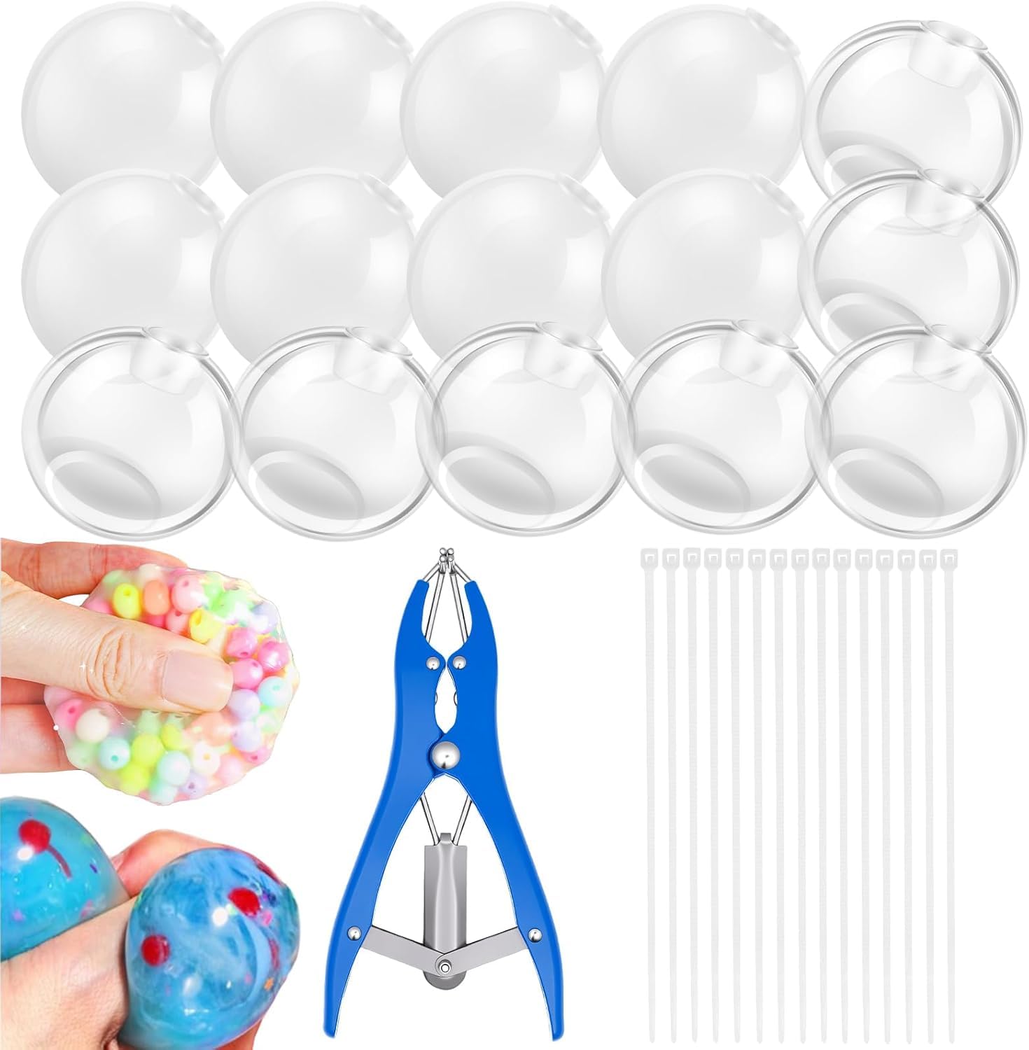 NIHUIFDPY DIY Stress Ball Making Kit, 15 Pcs Clear TPR Skins with Expander Tool, Complete Squishy Maker Kit for Kids & Adults, ASMR Sensory Fidget Toys for Office Anxiety Relief (15 PCS)-image-47