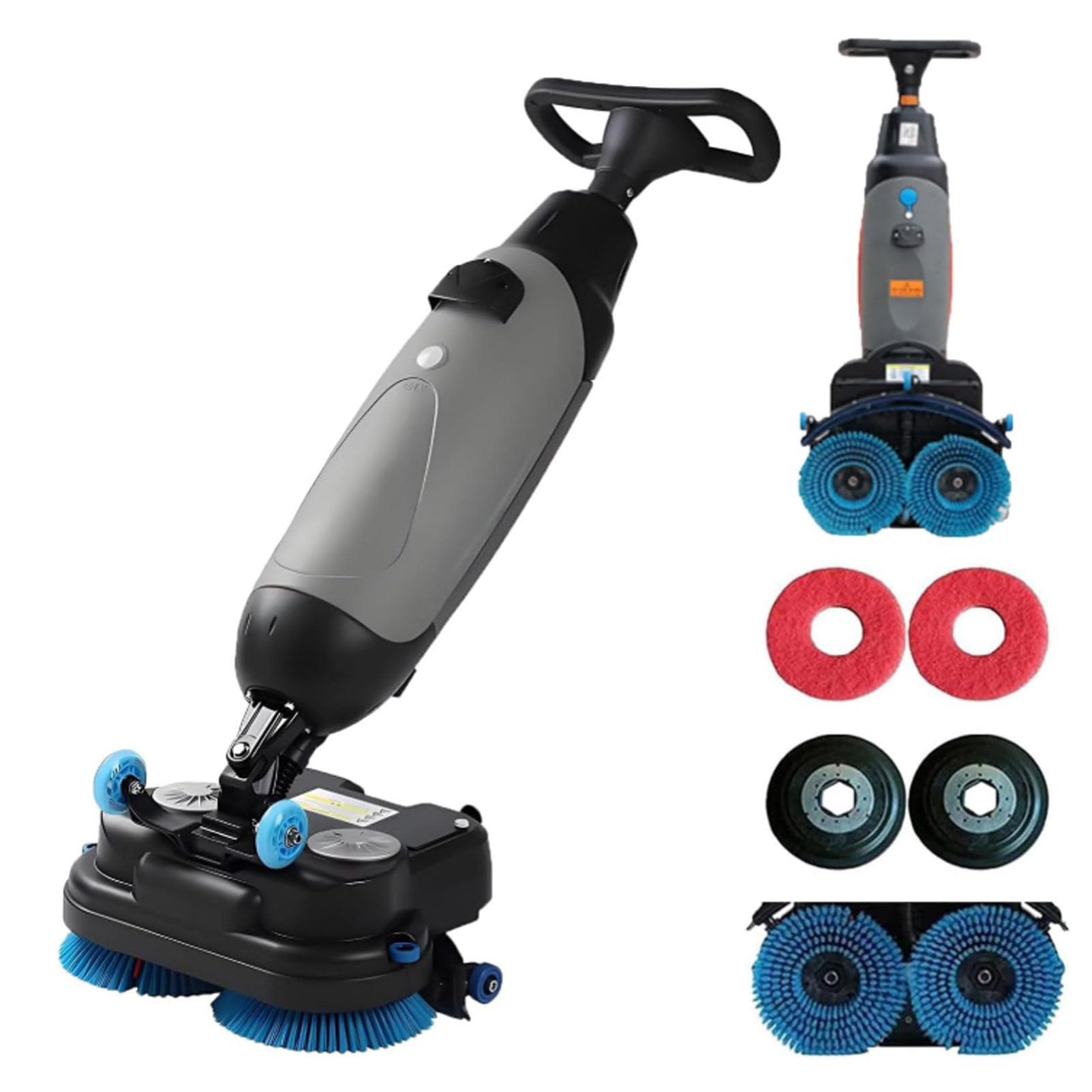 Hydravex Grey Walk Behind Floor Scrubber Dryer, Commercial Scrubber Portable Lightweight Cordless Electric Floor Cleaner, 2 Adjustable Brushes, For Tile And Sealed Floors Small Spaces, Offices, Retail