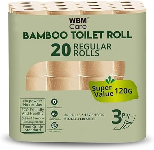 Care Toallas de papel de bambú, fuertes y flexibles, de 3 capas, diseñadas para pieles sensibles, sin árboles, baño totalmente natural y saludable,