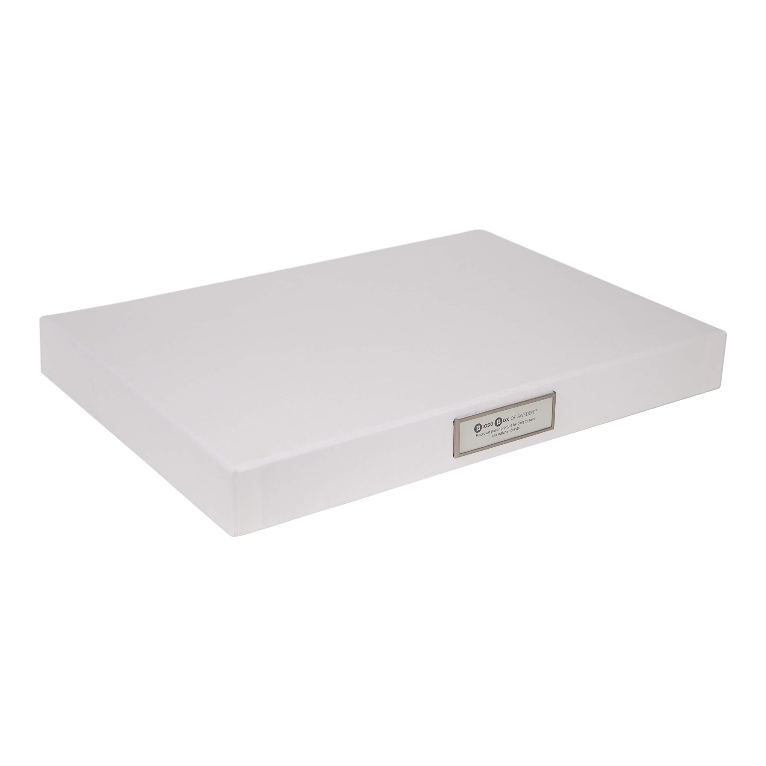 Bigso Sven Fiberboard Classic Hinged Document Box - File Organizer for Important Paperwork - Durable Document Storage Box with Hinged Lid & Metal Label Window - 1.8 in x 13.2 in x 9.3 in - White