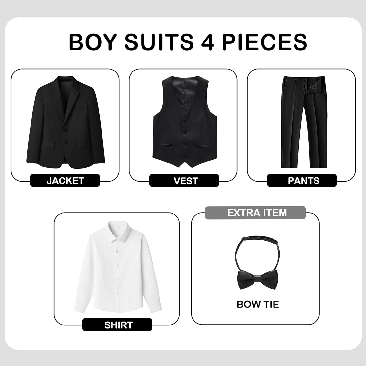 Lamgool Boys Suit Kids Tuxedo Formal Set Slim Fit 4 Pieces with Jacket Shirt Pant Vest for Sneaker Ball Prom Wedding