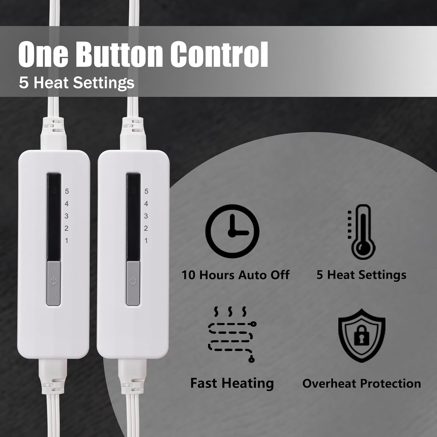 Electric Heated Blanket Queen Size 84"x90", Soft Plush Microplush for Bed, Dual Controllers & Heating Zones, 10Hs Auto Off & 5 Heating Levels, Machine Washable, Gifts for Family-Gray - Image 4