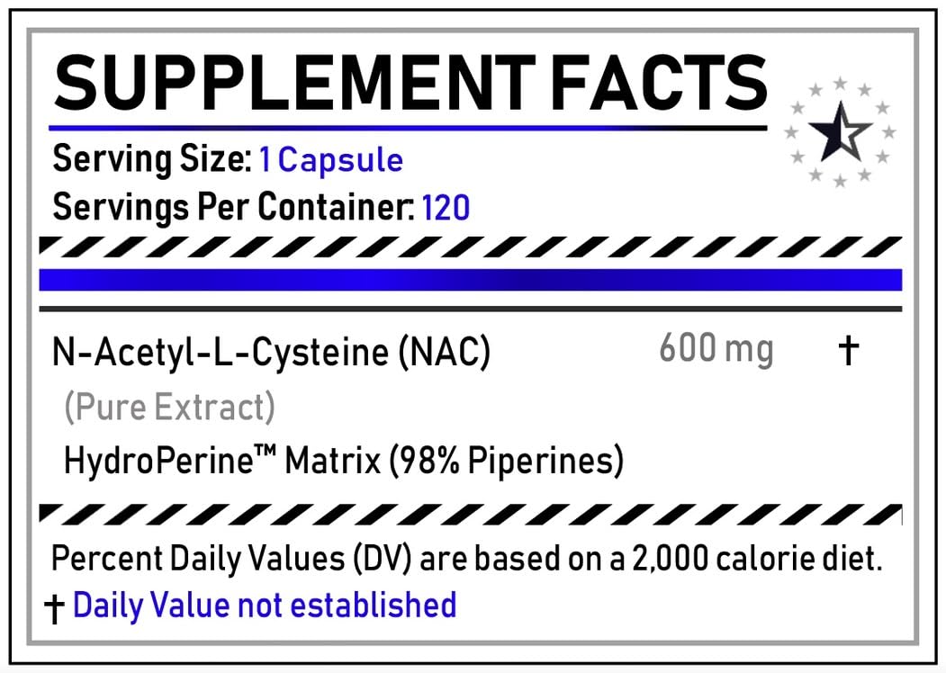 NAC (100% N-Acetilcisteína) Complejo con HydroPerine™ - 120 Cápsulas (600mg) - Apex