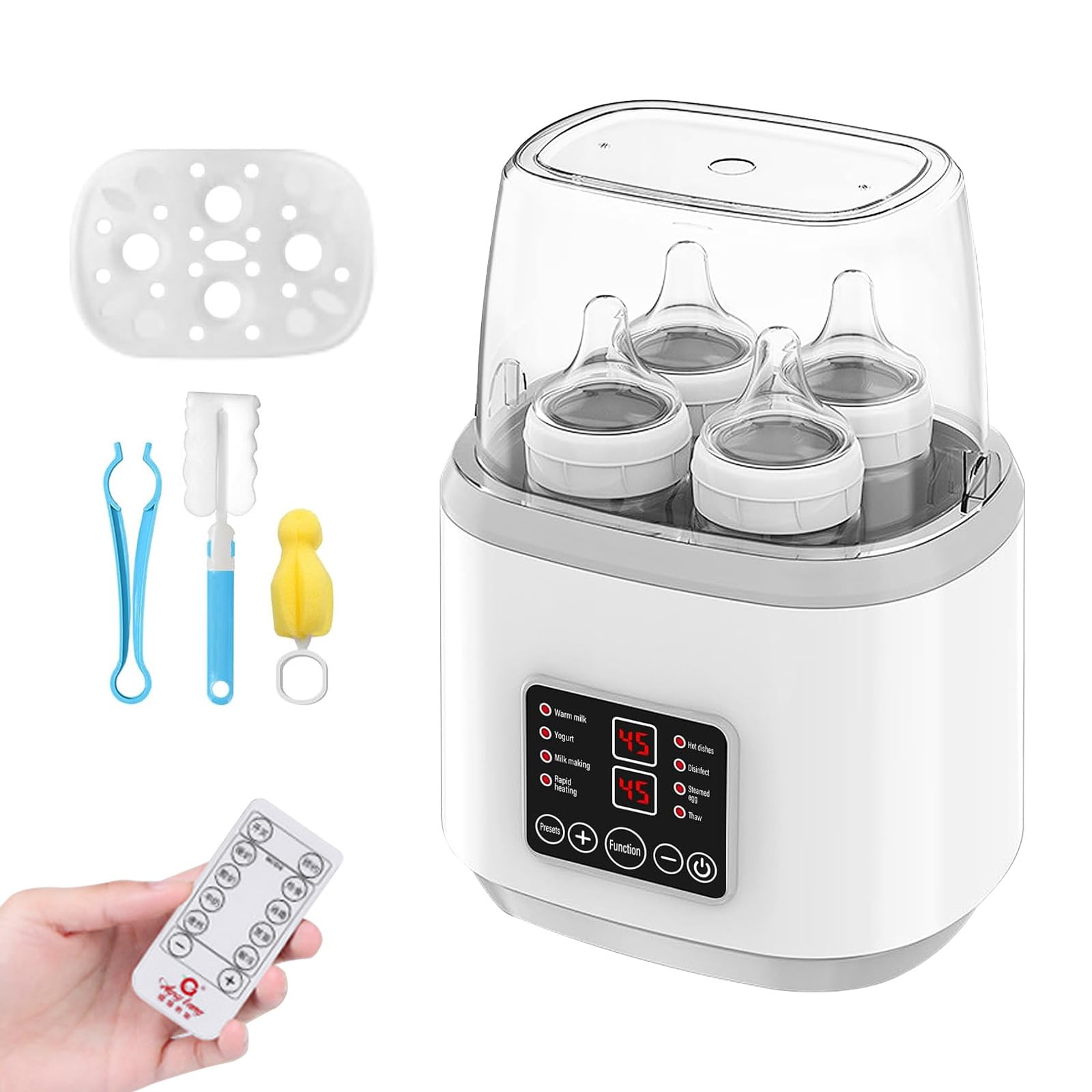 Flaschenwärmer Baby, 8-In-1 Sterilisator für Babyflaschen Flaschenwärmerbabyflaschen Wärmer mit Lcd-Display und Fernbedienung für Erhitzen Auftauen und Sterilisieren Bietet Platz für 4 Flaschen