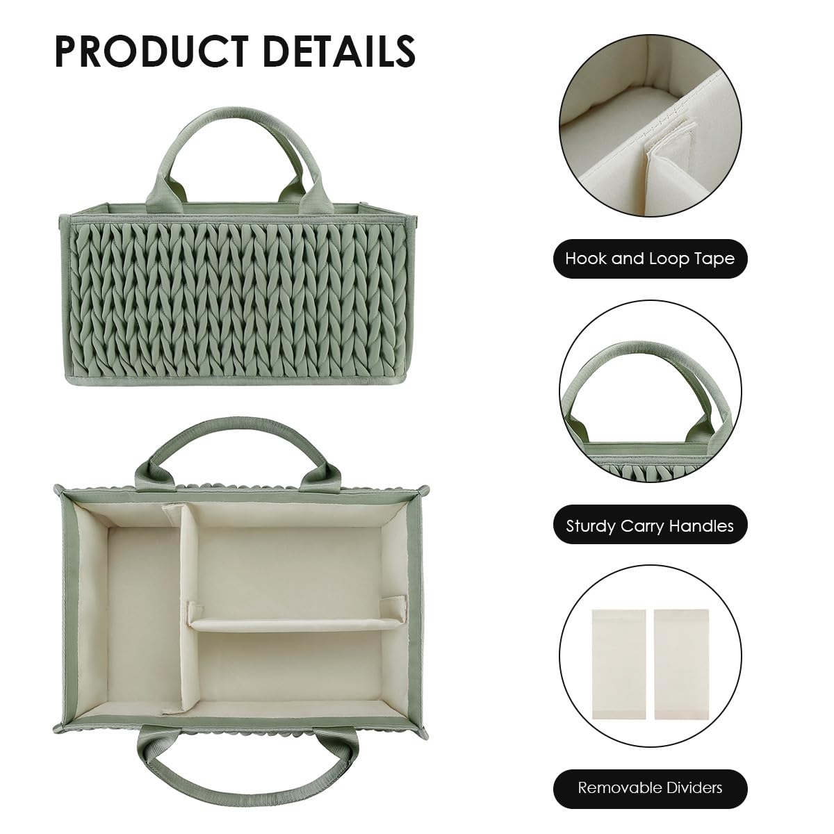 SONARIN Baby Windel Caddy Organizer,Tragbarer Baby Windel Organizer Aufbewahrungskorb für Babysachen Wickeltasche Organizer Windeltasche mit Herausnehmbaren Fächern(Grün)