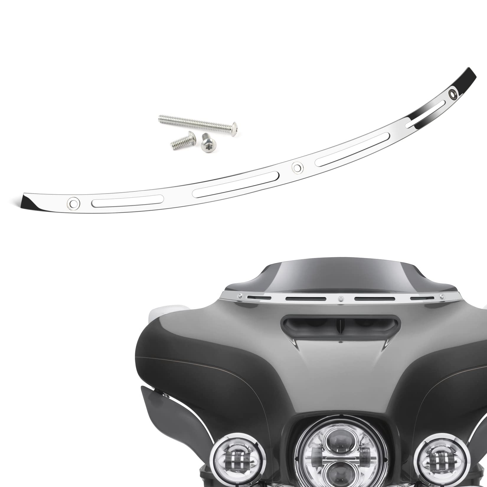 PBYMT Polished Stainless Windshield Trim, Slotted Windshield Trim Compatible for Harley 2014-2024 Electra Glide, Street Glide, Ultra Limited and Tri Glide Models
