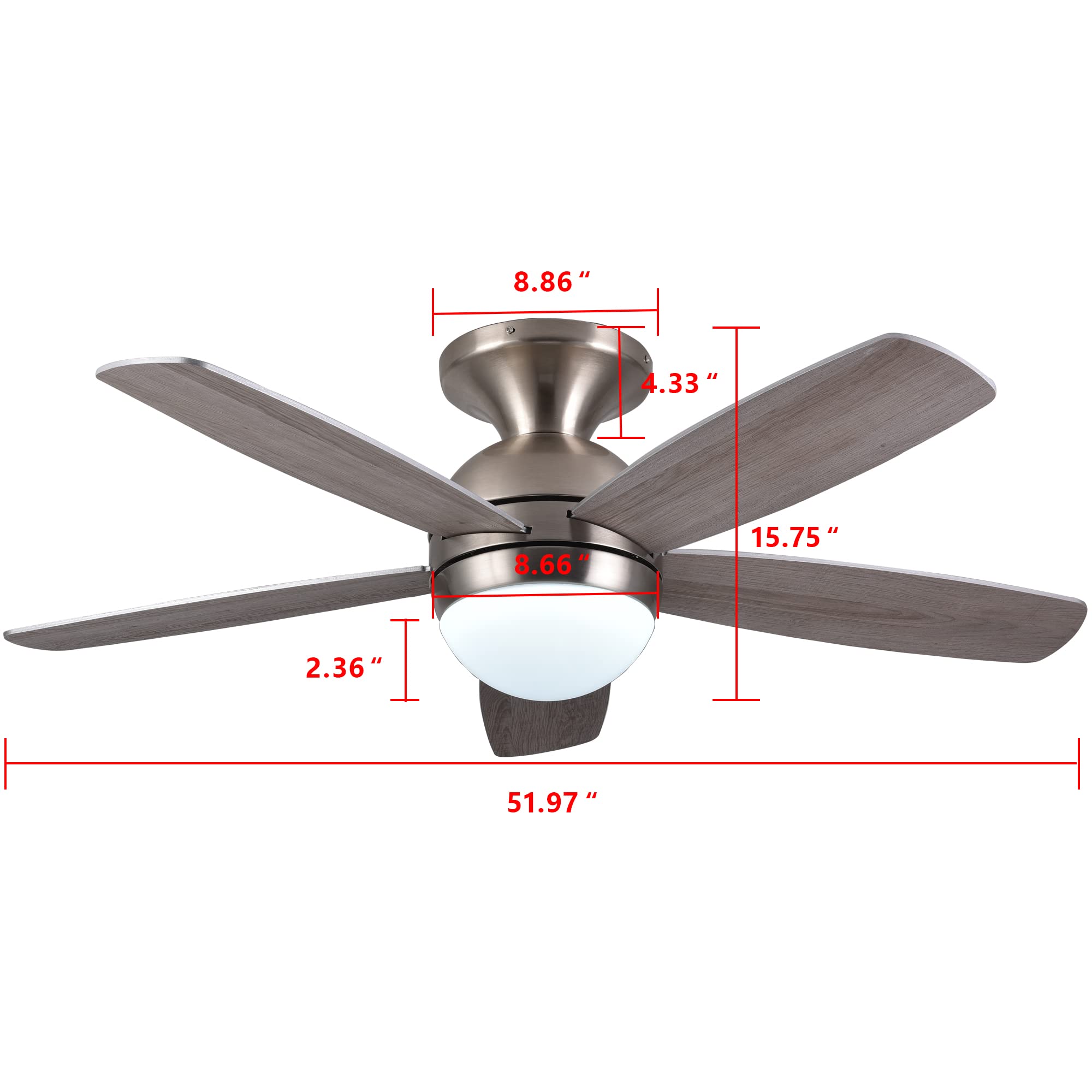 Ceiling Fans with Lights Remote Control, 52 Inch Indoor Ceiling Fan for