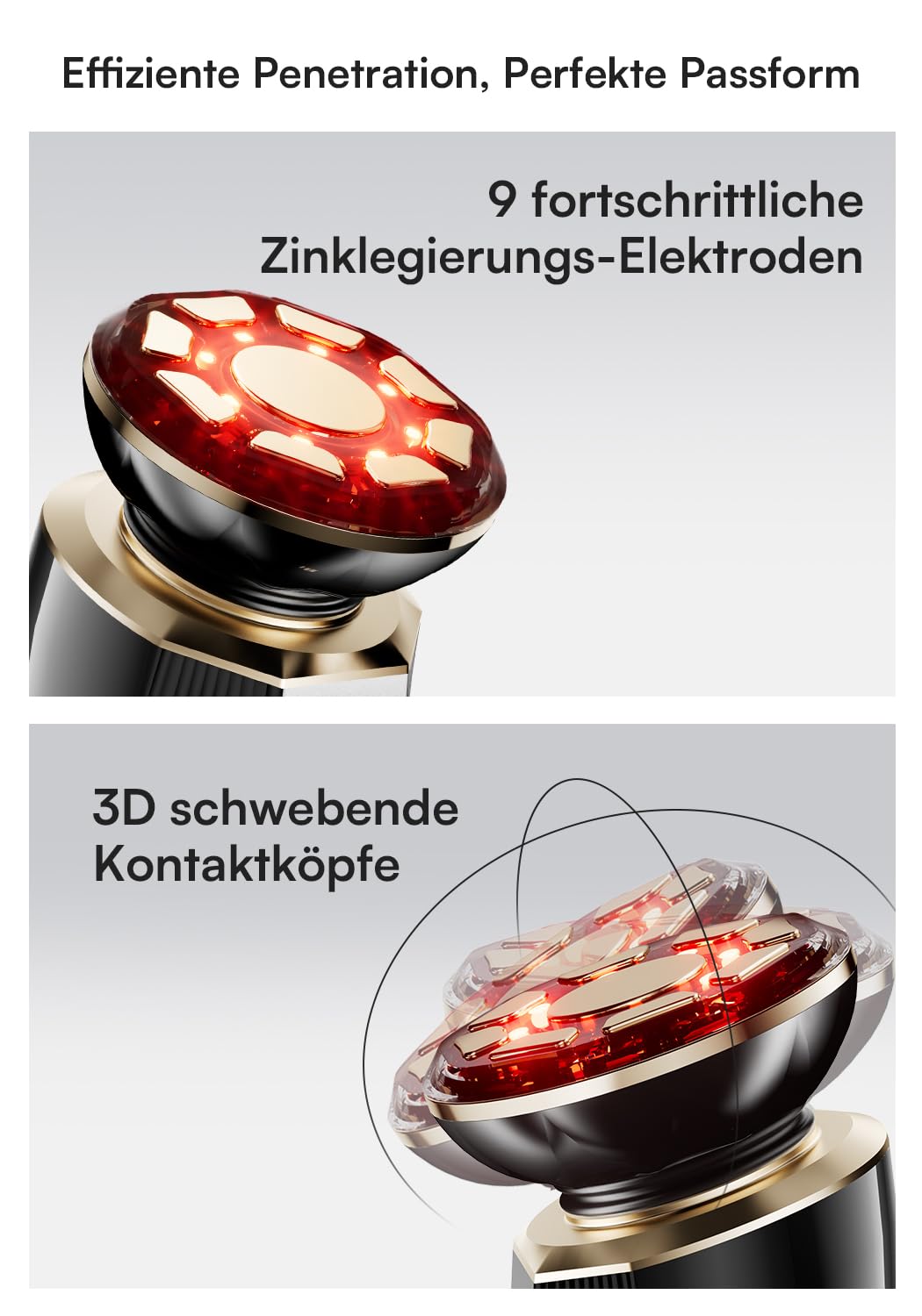 INIA Professionelles 3-in-1 Anti-Falten Gesichtsmassagegerät mit Mikrostrom & Rotlicht Straffendes Lifting-Gerät für Gescht/Hals, Reduziert Schwellungen & Falten Firm