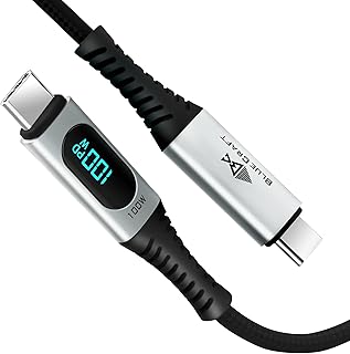 BLUE CRAFT 100W 4ft USB C to USB C PD Fast Charging Cable with LED Display, E-Marker, Type-C High Durability Nylon Braided for iPad Air/iPad Pro MacBook Pro Galaxy Pixel(100W 4ft)