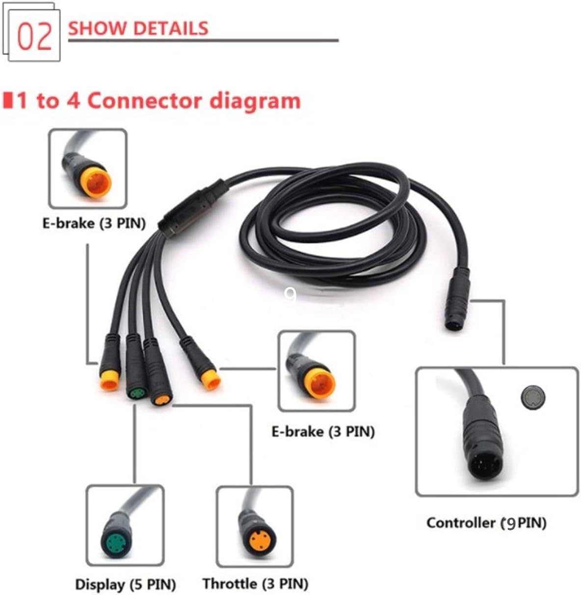 RiToEasysports Câble de Vélo électrique, 1 à 5 Connecteurs de Câble de Batterie au Lithium de Vélo Contrôleur Lampe Frein Affichage Accélérateur pour Vélo électrique