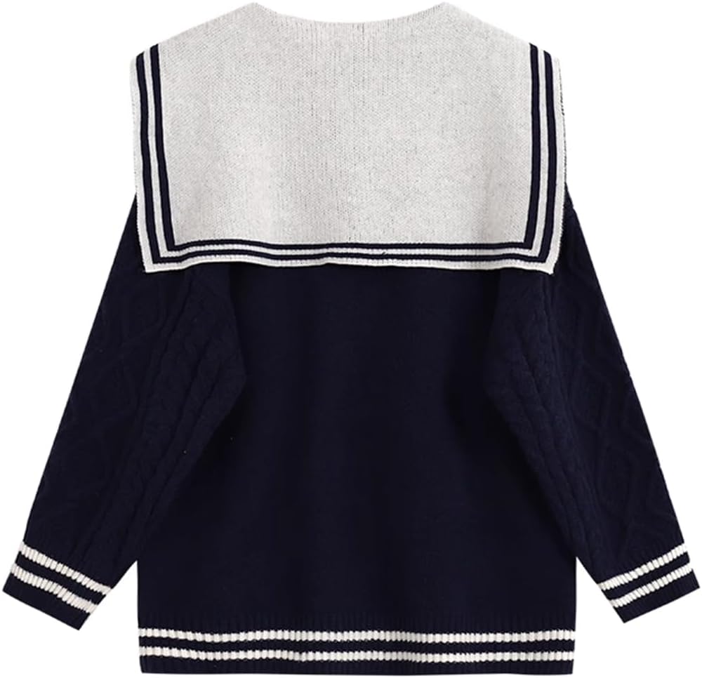 Japanese Lolita Uniform Sailor Collar Kawaii Cute Sweaters Soft Tops Loose Casual Cable Knit Long Sleeve Pullover Tops - Image 2