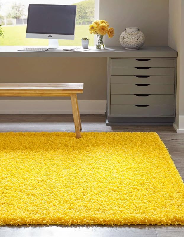 Image of SAGON Anti-Skid Shaggy Carpet Rug for Home | Ultra-Soft Plush Floor Mat for Living Room & Bedroom | Non-Slip, High-Density, Cozy Luxury Decor| 6 x 9 Feet Yellow