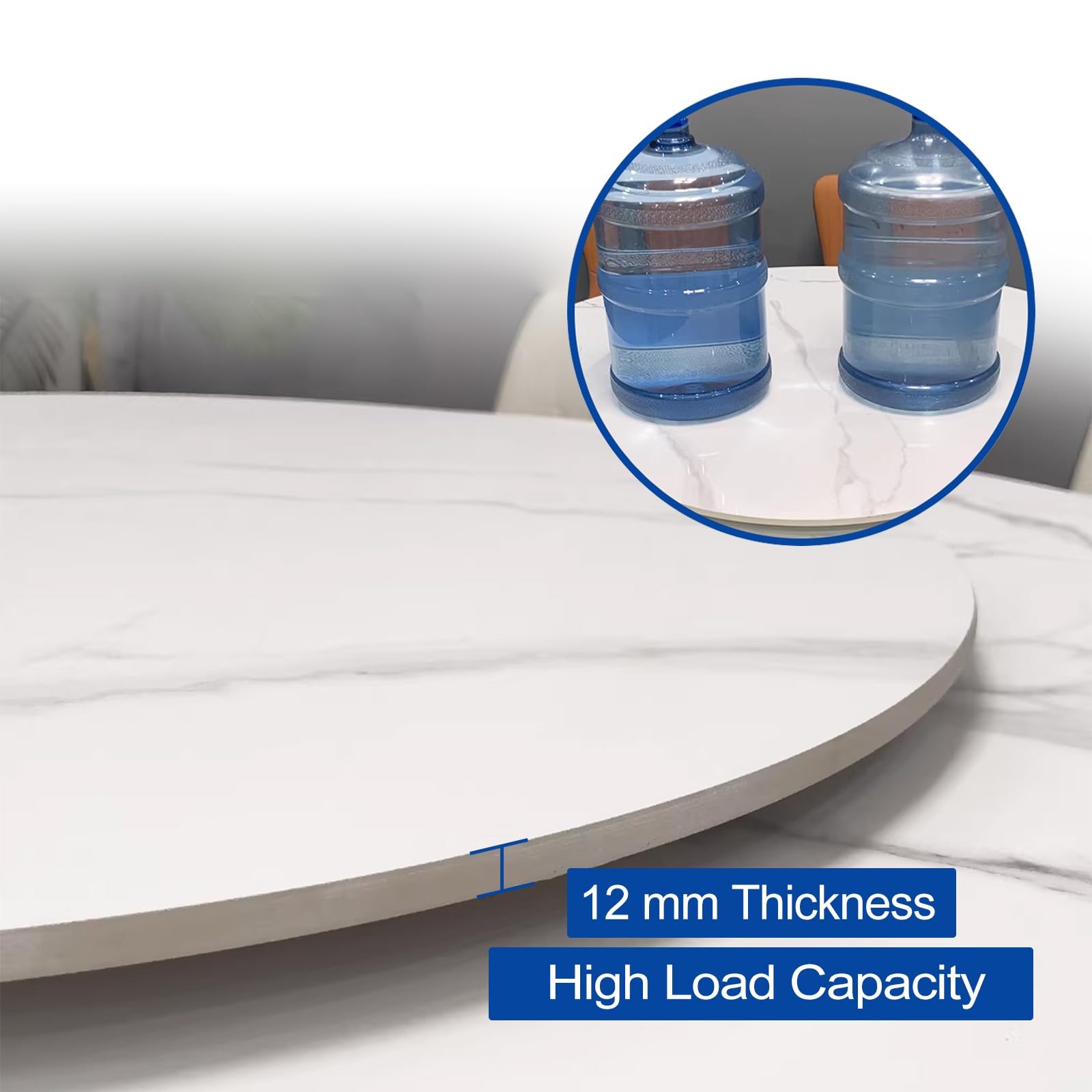 90cm Bandeja de Servicio Lazy Susan de Patrón de Mármol, 70cm Organizador de Mesa, Plato Giratorio Antideslizante Redondo, para Fiestas Hogar Cocina(Gray,60cm/24in)