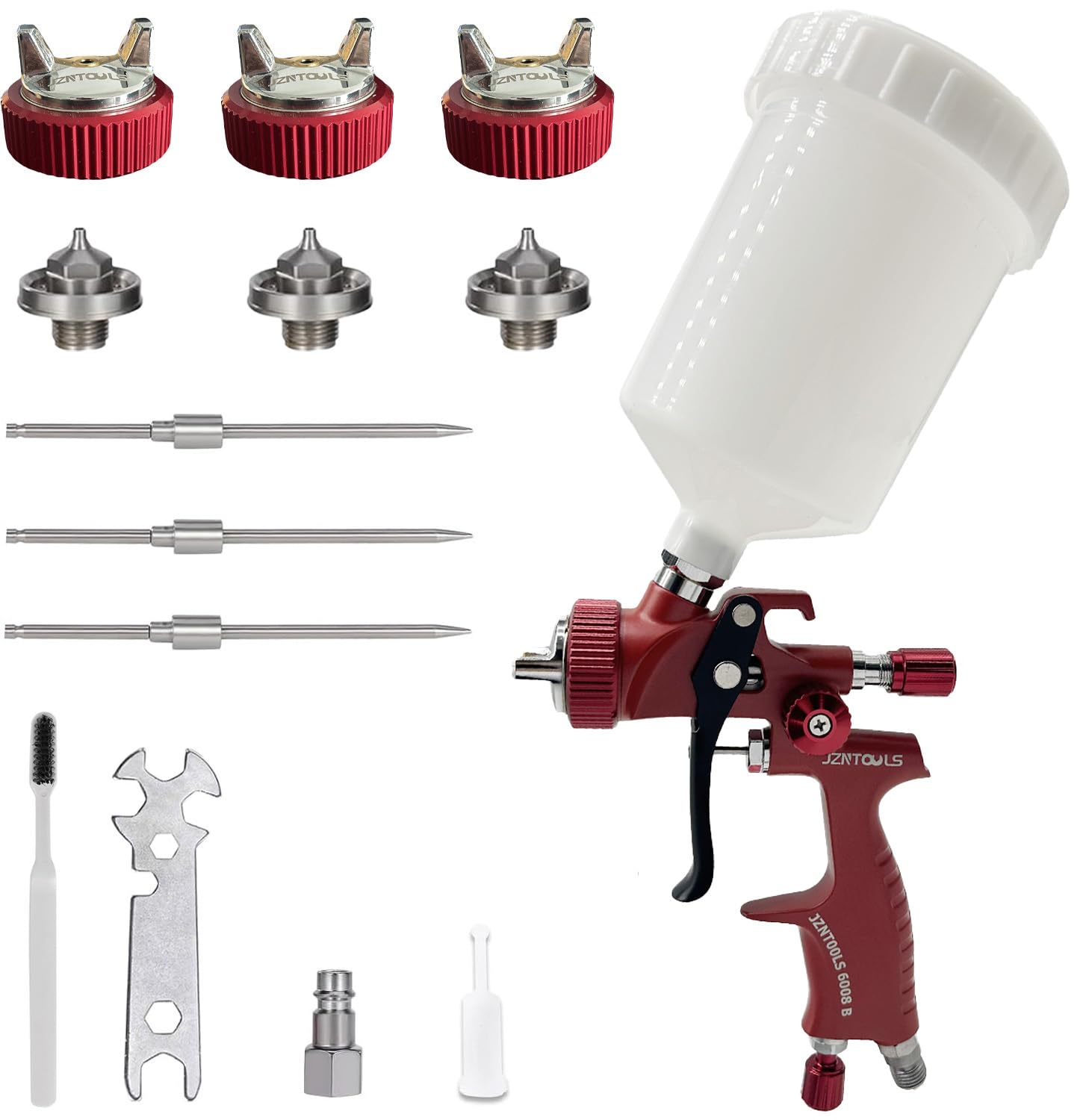 Kit de pistola pulverizadora HVLP, boquillas de pintura de acero inoxidable de 1,4 mm, 1,5 mm, 1,8 mm, taza de pintura de capacidad 600 ml, pulverizador de pintura de alimentación por gravedad