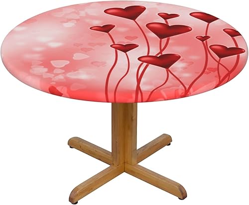 Mantel redondo para el día de San Valentín, corazones rojos, elástico, impermeable, lavable, para decoración de mesa, fiesta, comedor, picnic, talla