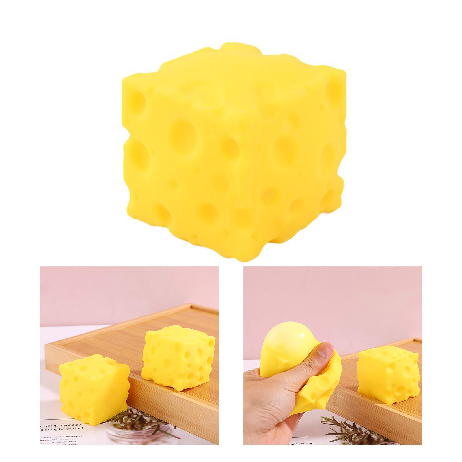 Cheese Stress Relief Soft Novelty Toy, Squishy Squeeze Cheese Block, Unbreakable Cheese Figurine Simulation Cheeses Food Squeeze Toy, 1.97 Inch Squishy Cheeses Stress Ball — view 3