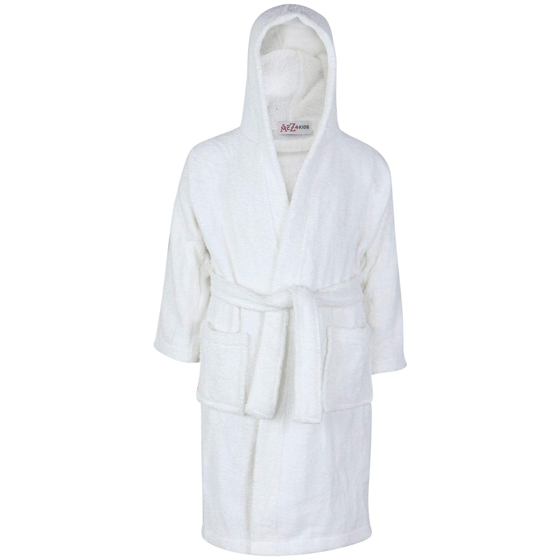 A2Z 4 KidsGirls Boys Terry Towel Beach Bathing Swimming Surfing White Bathrobe 100% Cotton Soft Hooded Robe 2-13 Years