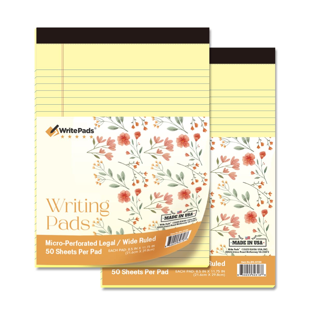 KAISA Flower Cover Legal Pads 8 5x11 Notepads Writing Pads Wide Ruled Premium Note Pads 20lb Heavy Paper