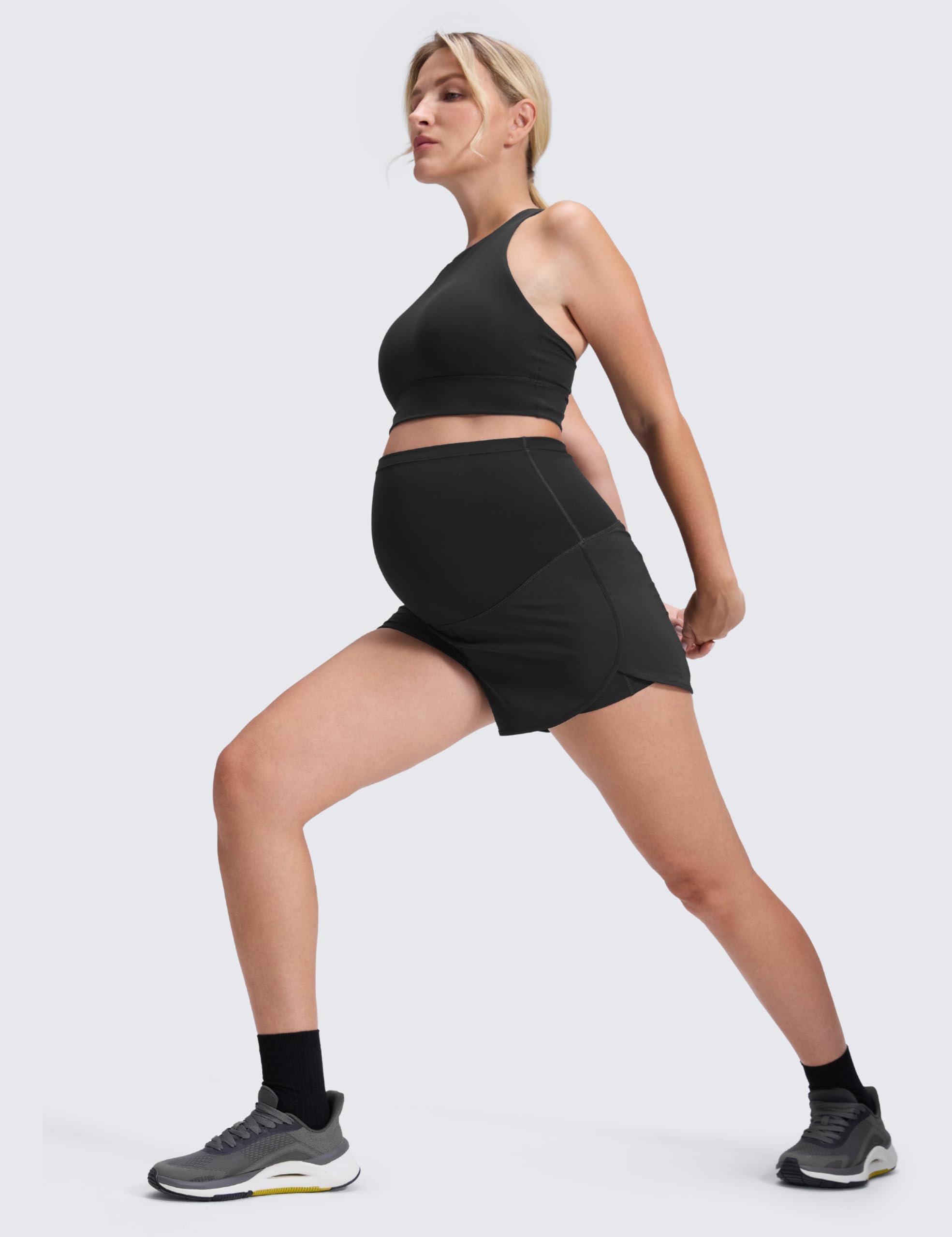 CRZ YOGA Damen 2 in 1 Mutterschaft Workout Shorts mit Tasche über Bauch Geteilter Schlitz Athletic Running Lässig - 8 cm