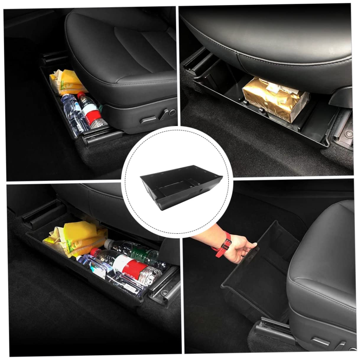 ibasenice Scatola Portaoggetti Sotto Sedile per Auto e Veicoli, ABS Rivestimento Floccato Nero, Antiscivolo e Antigraffio, per Stivaggio Sotto Sedile