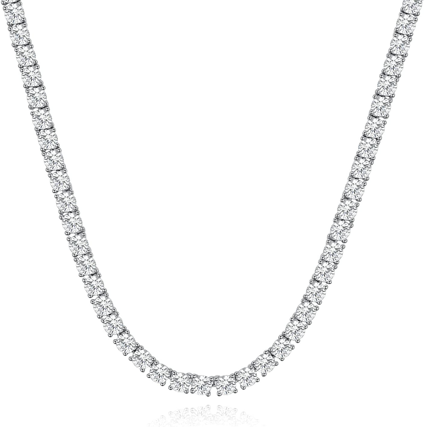 TKJ 14K Gold Plated Diamond Tennis Chain Round Cubic Zirconia Classic Tennis Necklace for Women and Men 18 Inch