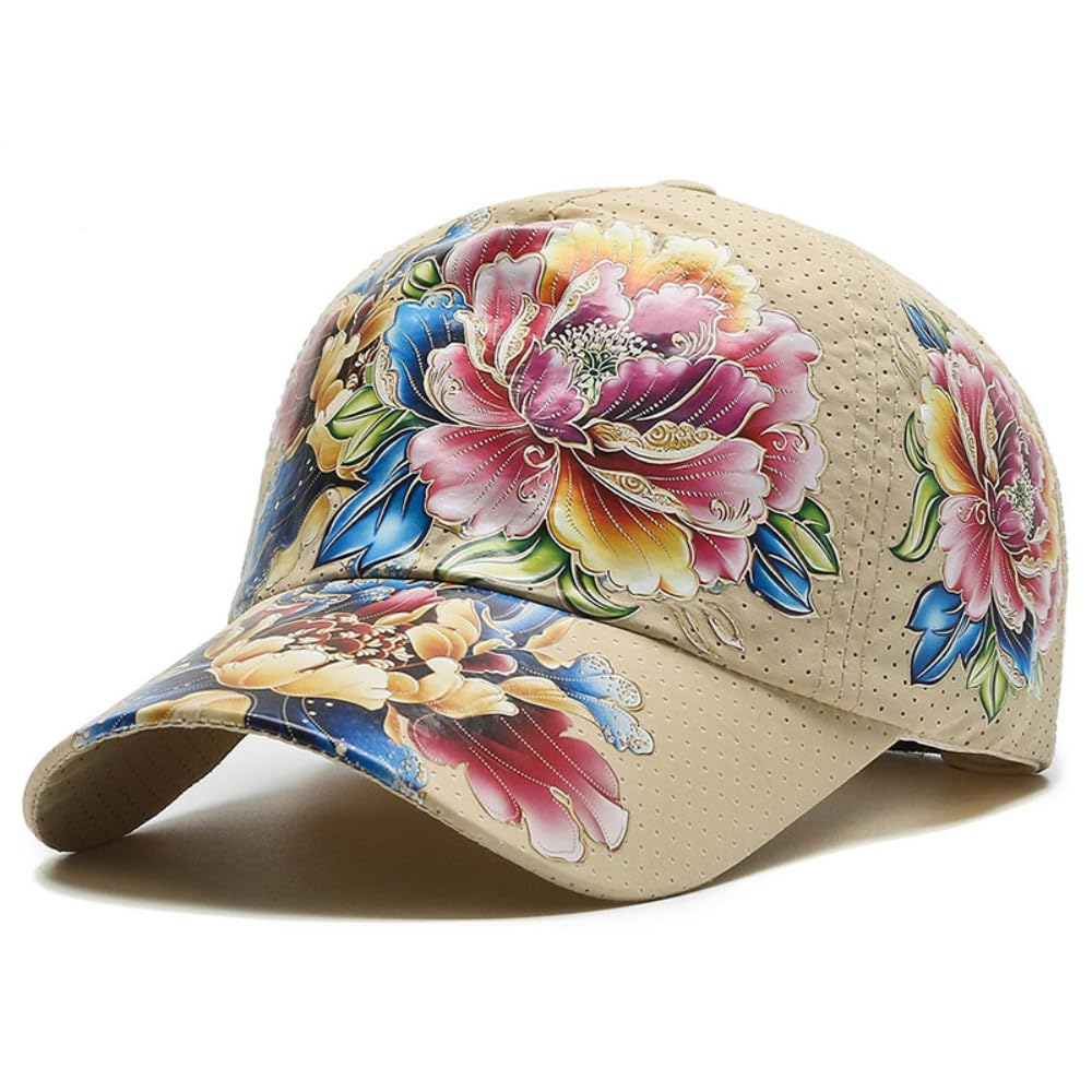 Casquette de baseball vintage en coton délavé pour femmes et hommes - Chapeau de papa imprimé floral avec sangle réglable - Unisexe - Kaki - Casquette décontractée