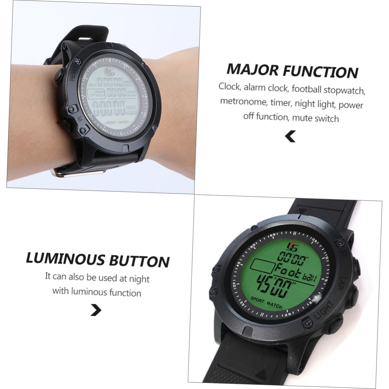 GRIRIW Multifunction Soccer Referee Stopwatch Timer Chronograph with Countdown Feature Durable Wrist Watch for Sports and Games Function Black Design