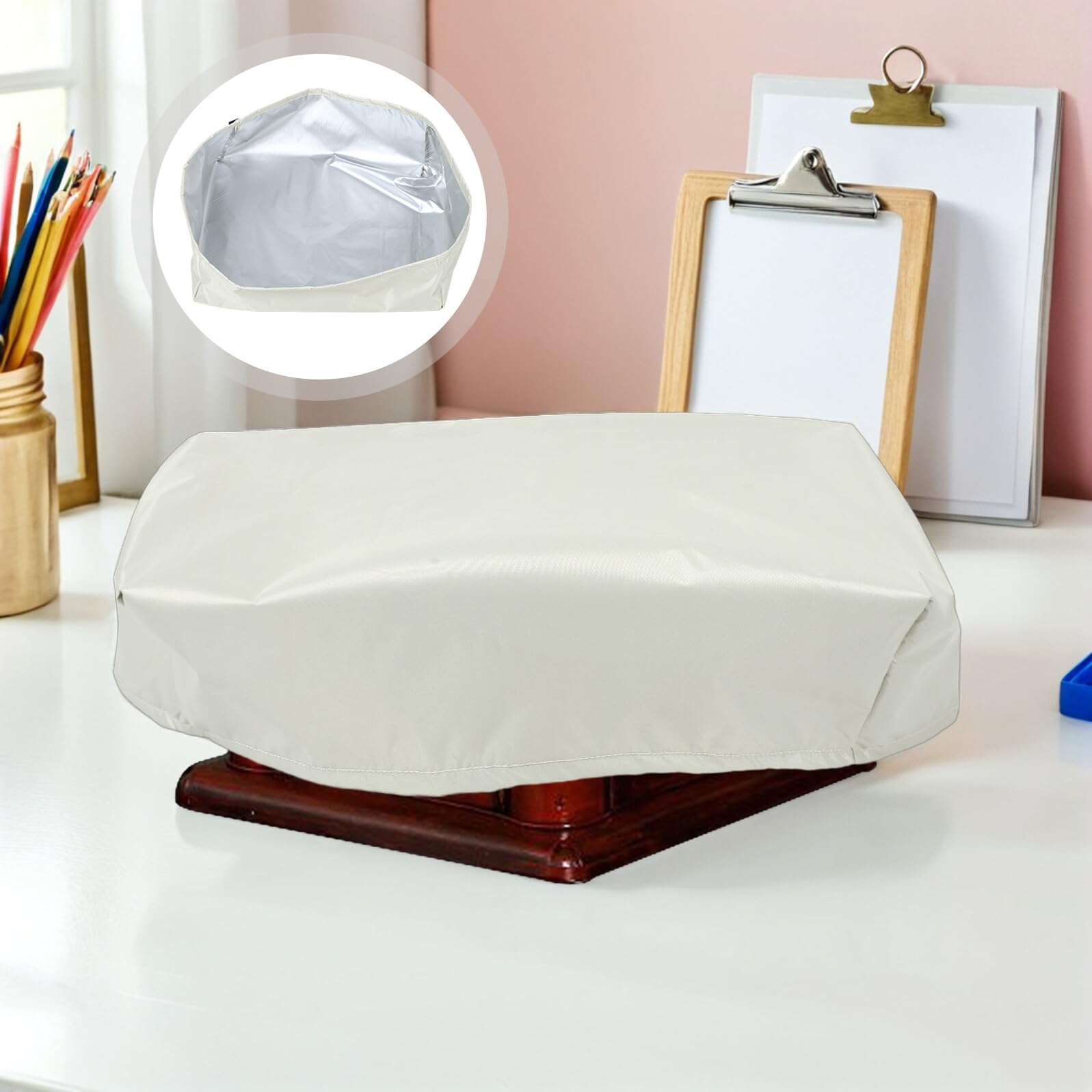 Angoily Housse Anti-poussière Protection pour Platine Vinyle Vintage Beige en Tissu Oxford pour Tourne-disque Résistante aux Rayures et Portable en Salon ou Chambre