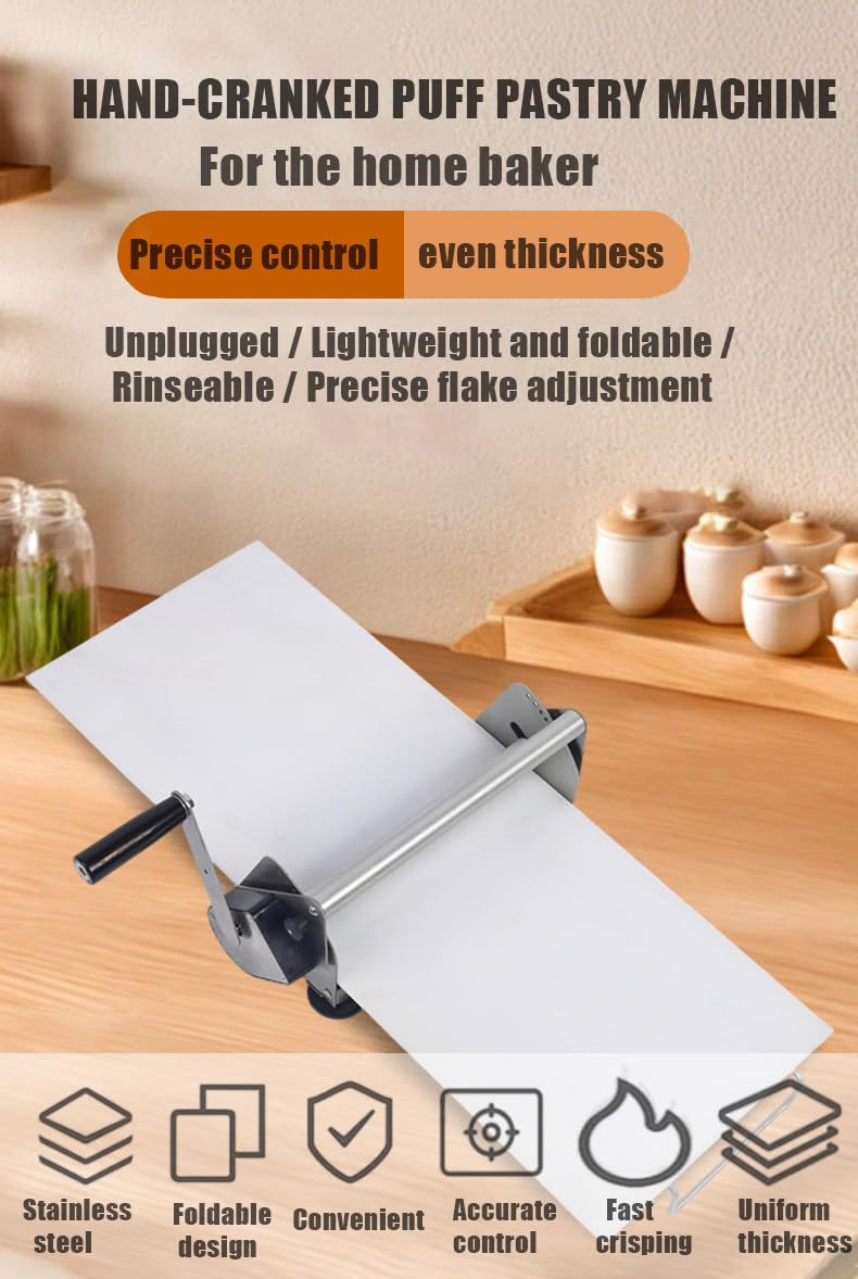 Foldable Dough Sheeter, Stainless Steel Manual Pasta Sheet Maker Dough Roller Machine, 0-25mm Adjustable Thickness, Easy Cleaning & Assembly, For Bakery Pizza,400type