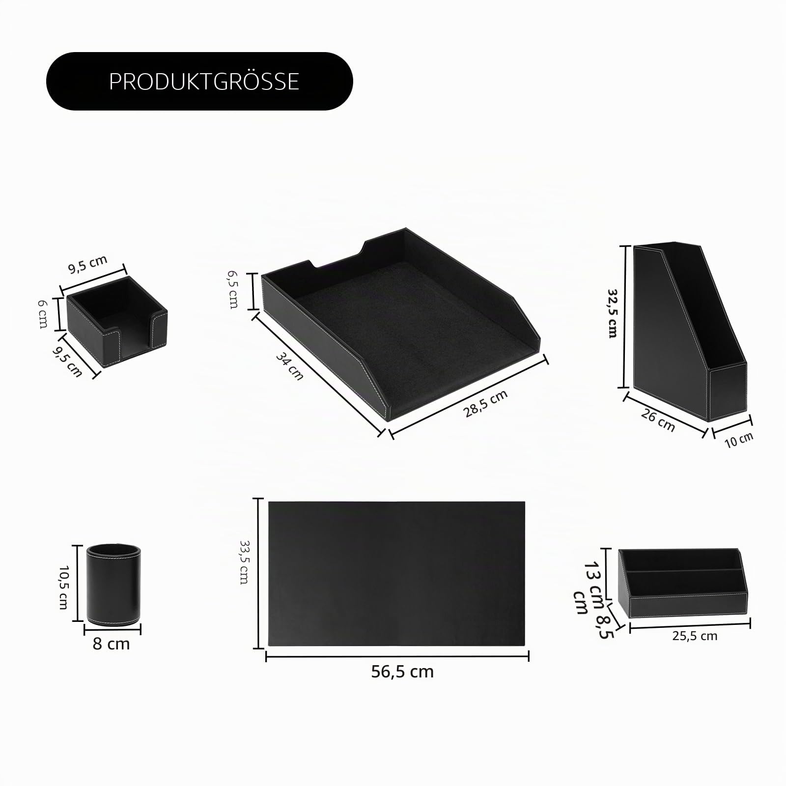 Büro Schreibtisch-Organizer,Luxus Leder Geschenk 6-teilig,inkl Schreibtischunterlage,A4 Leder Briefablage,Stiftebecher,Zeitschriftenhalter,Postfach,Nachrichtenfach,Schwarz