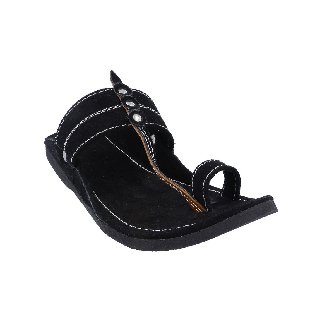 Men Kolhapuri Design Black Leather Ethnic Mojari Slipper 205B-9-image-36