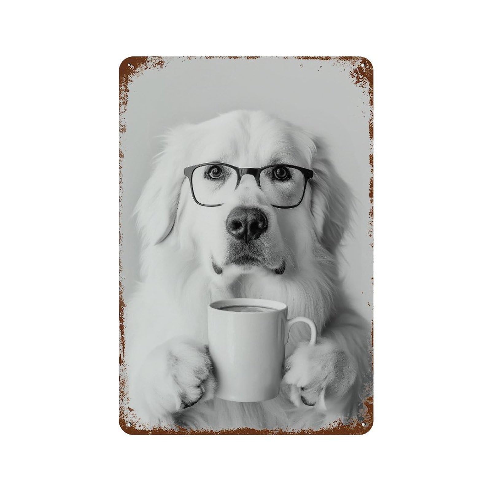 xiaoxiaoshen Great Pyrenees Drinking Coffee Wall Art Wall Decor Art Metal Tin Poster Modern Home Decor Art Home Bar Shop Decorations Vintage Sign 30x20cm