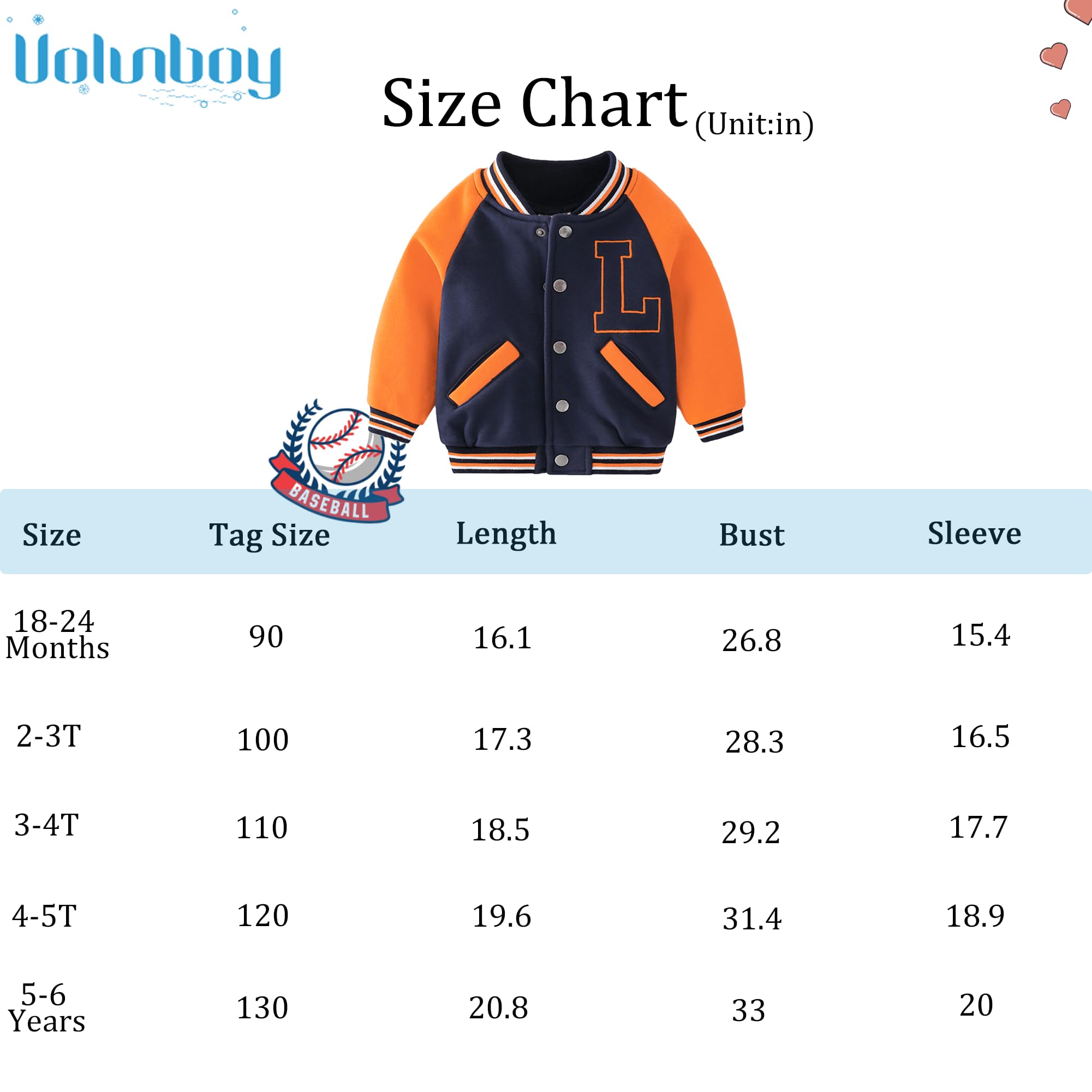 Volunboy Chaqueta de béisbol para niños, abrigo universitario Letterman, abrigo de forro polar para otoño e invierno, ropa de abrigo vintage