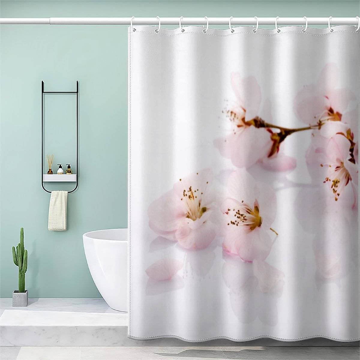 AOLIGL Peach Petals Shower Curtain 120x180cm for Bathroom Kitchen Washable Bathroom Curtain White, Polyester Fabric Bathroom Curtain Anti Mould Shower Curtain Kids