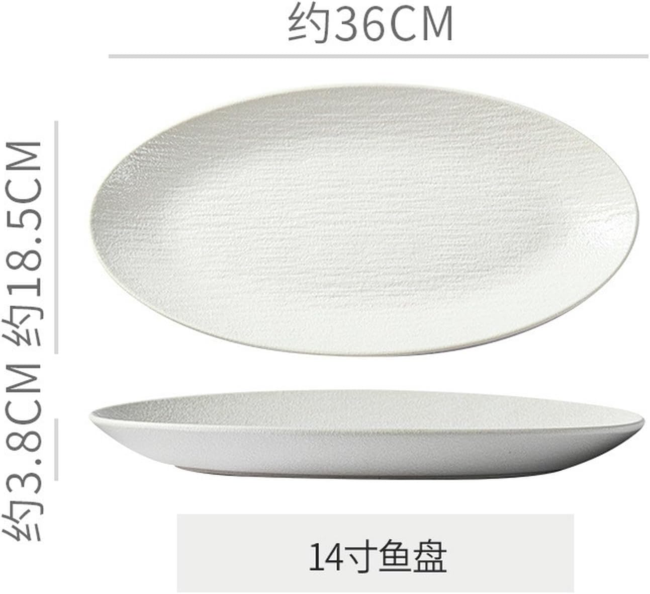 Retro Rock Pattern Ceramic Western-Style Dish Frosted Exquisite Black and White Tableware-Spoon-Black(14-in Fish Plate-White)