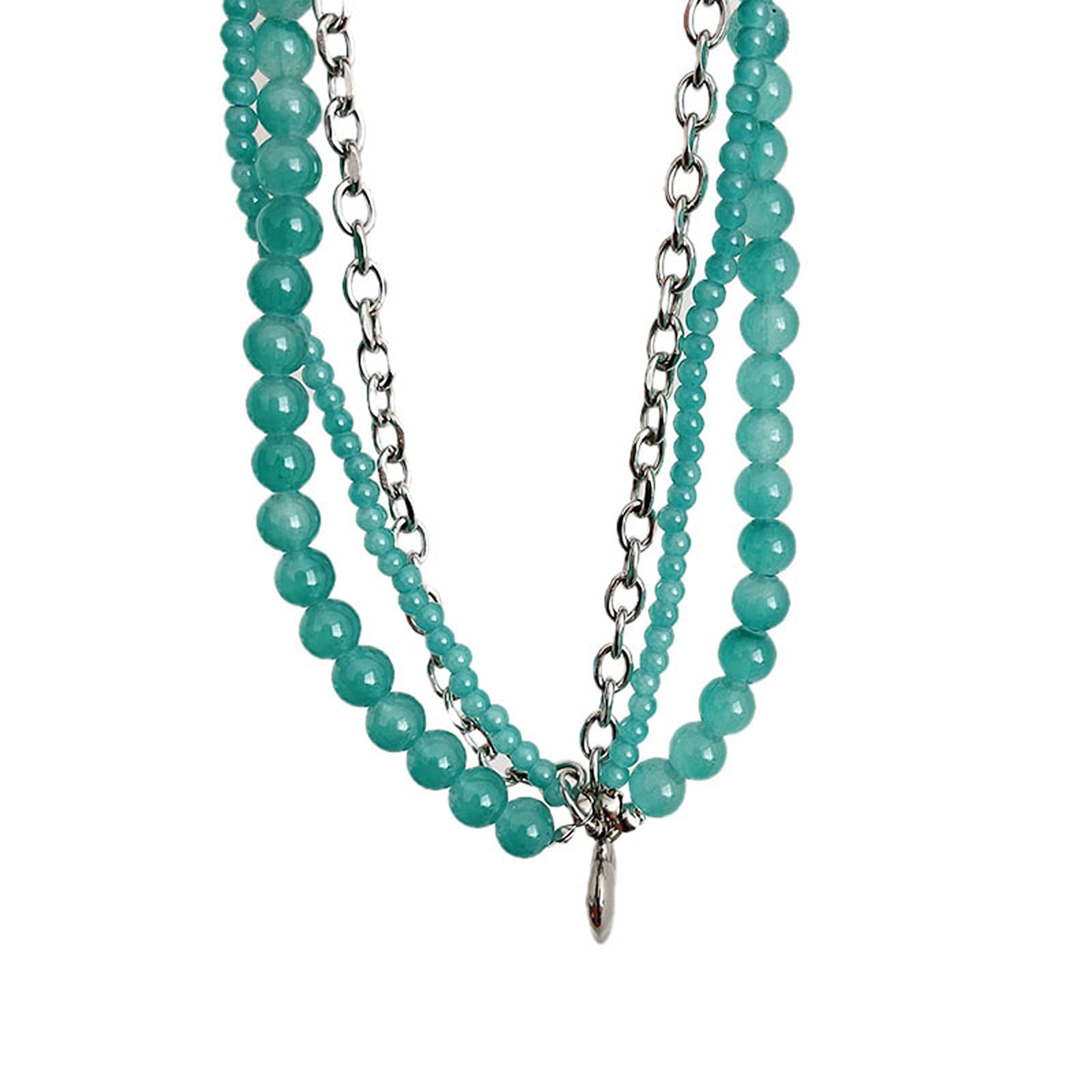 Perles de cristal vert sur collier triple rang pour jeune fille tendance