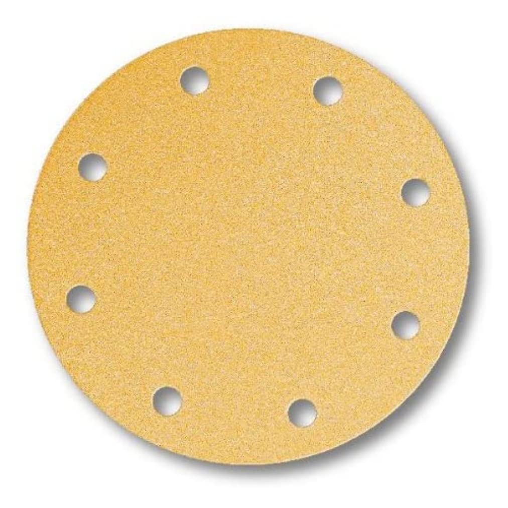 Mirka Gold Papel de lija universal Ø 200mm cierre adhesivo 9 agujeros, grano P400, 50 piezas/Para lijar yeso, masilla, aglomerado, madera, laca