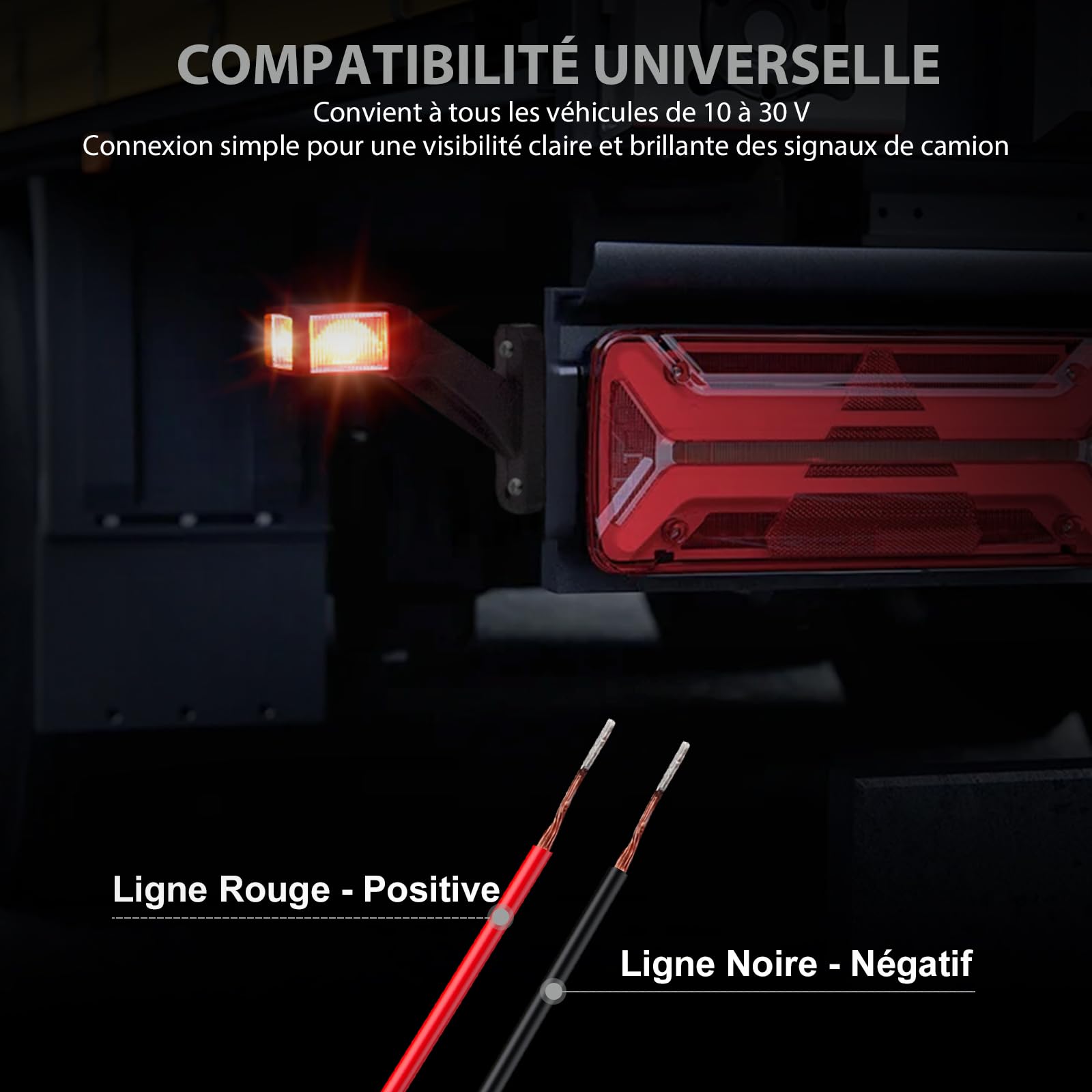 Justech 2x Feux de Gabarit Latéraux LED, 10V-30V pour Remorque, Feu Latéral Homologué E-Mark (E9 R10/E9 R149), étanche IP65 3 Côtés 3 Couleurs pour Camion/Remorque/Camping-Car